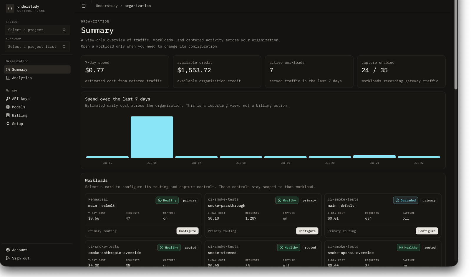 Understudy web dashboard